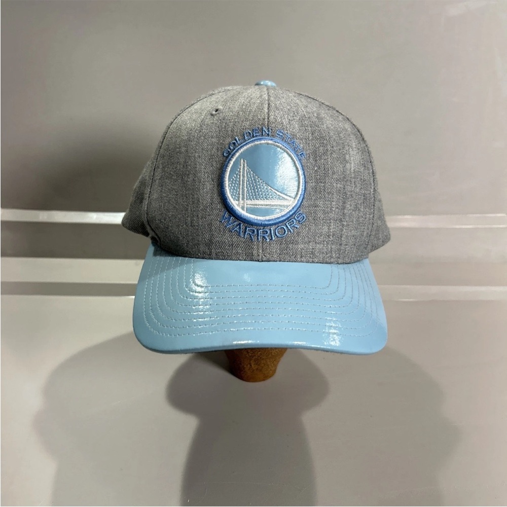 Golden State Warriors Hat Snapback Wool Blend Mitchell Ness Shiny Brim Baby Blue